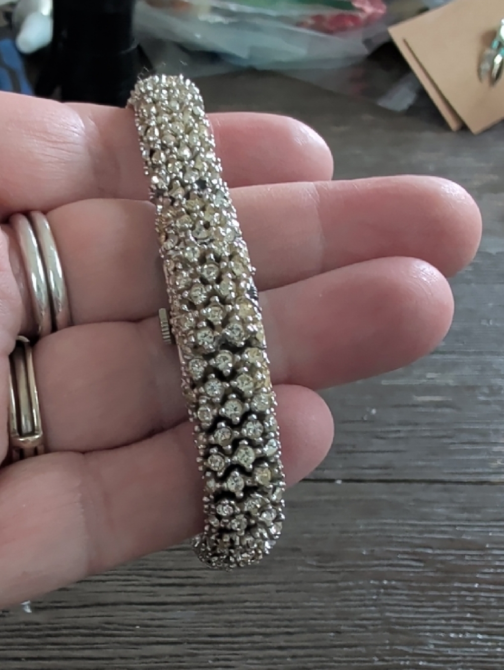 Vintage Art Deco  Peekaboo Watch Bracelet Sparkling Silver Rhinestone - Picture 7 of 12